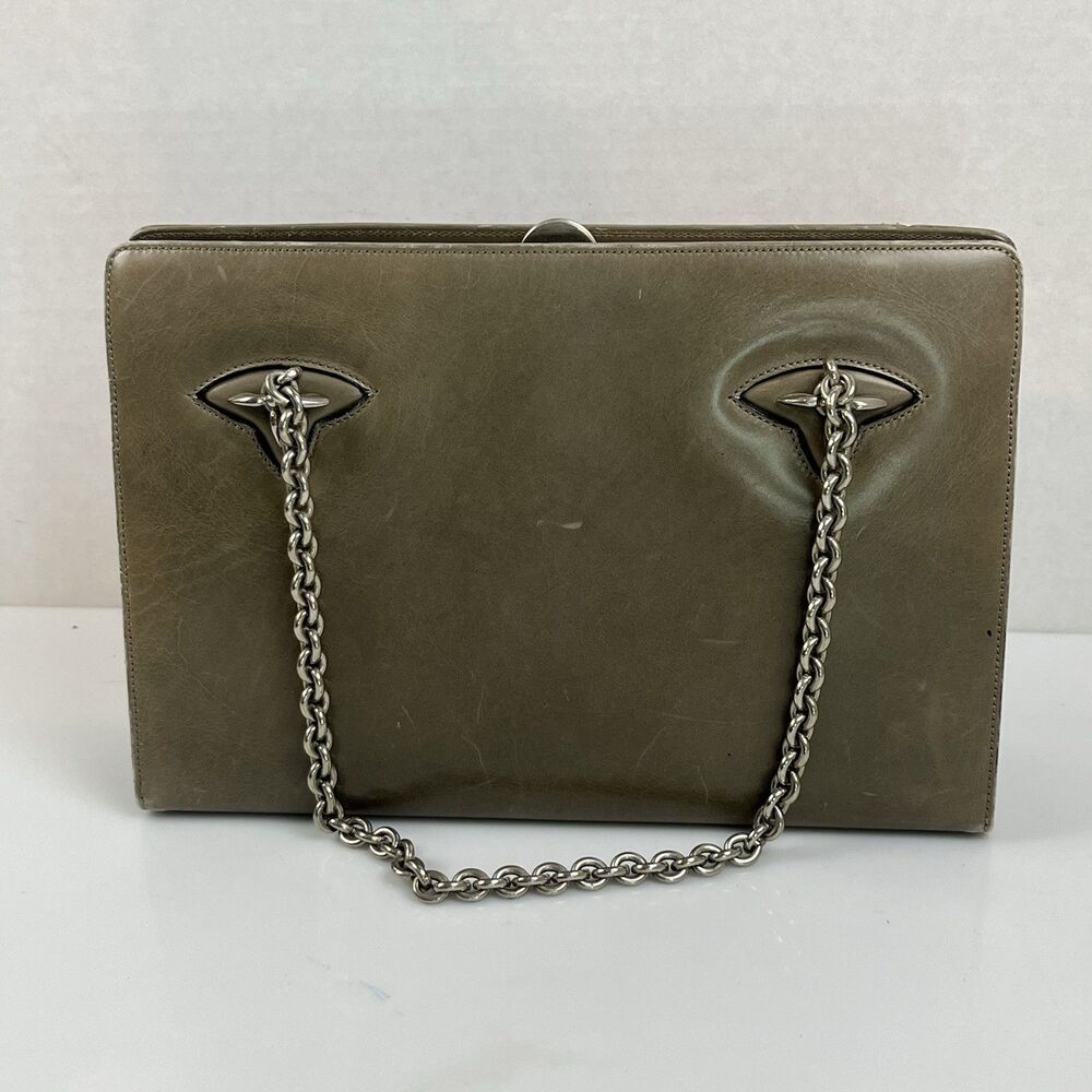 1960's VTG Gucci Gray Leather Purse/Handbag Chain Handle w/ Knight Zipper Pull - Picture 3 of 16